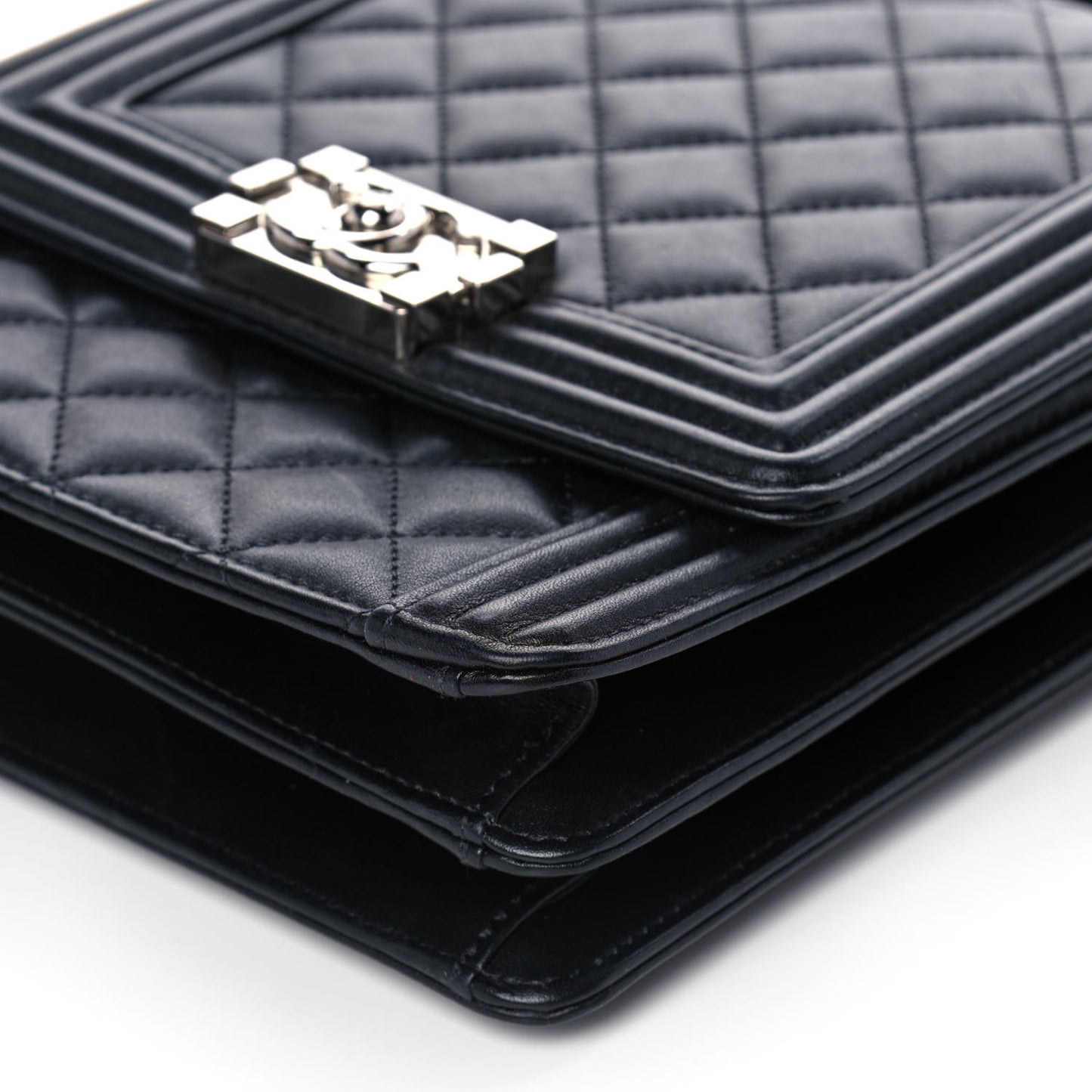 Calfskin Quilted North South Boy Flap Black
