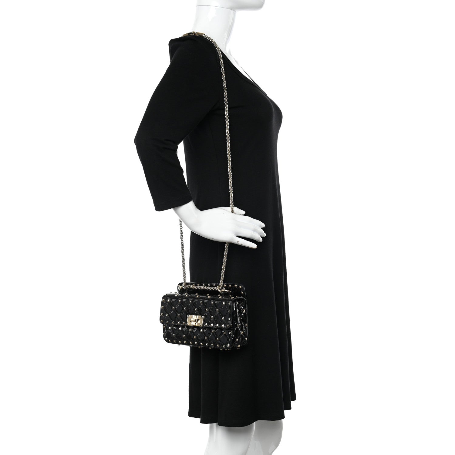 Valentino Garavani Patent Small Rockstud Spike Shoulder Bag Black 2 of 11