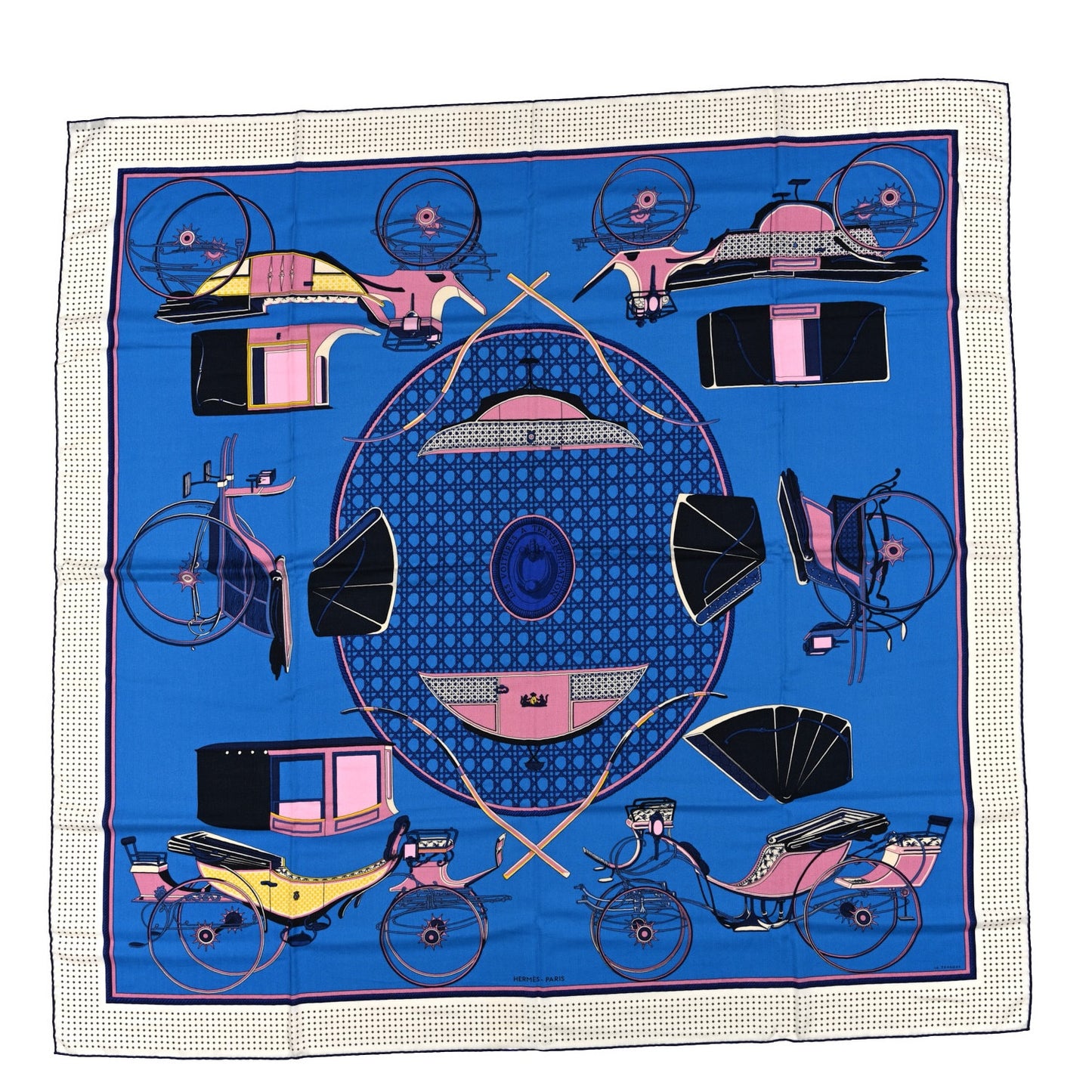 Cashmere Silk Les Voitures A Transformation Shawl 140 Bleu Azur Rose Blanc