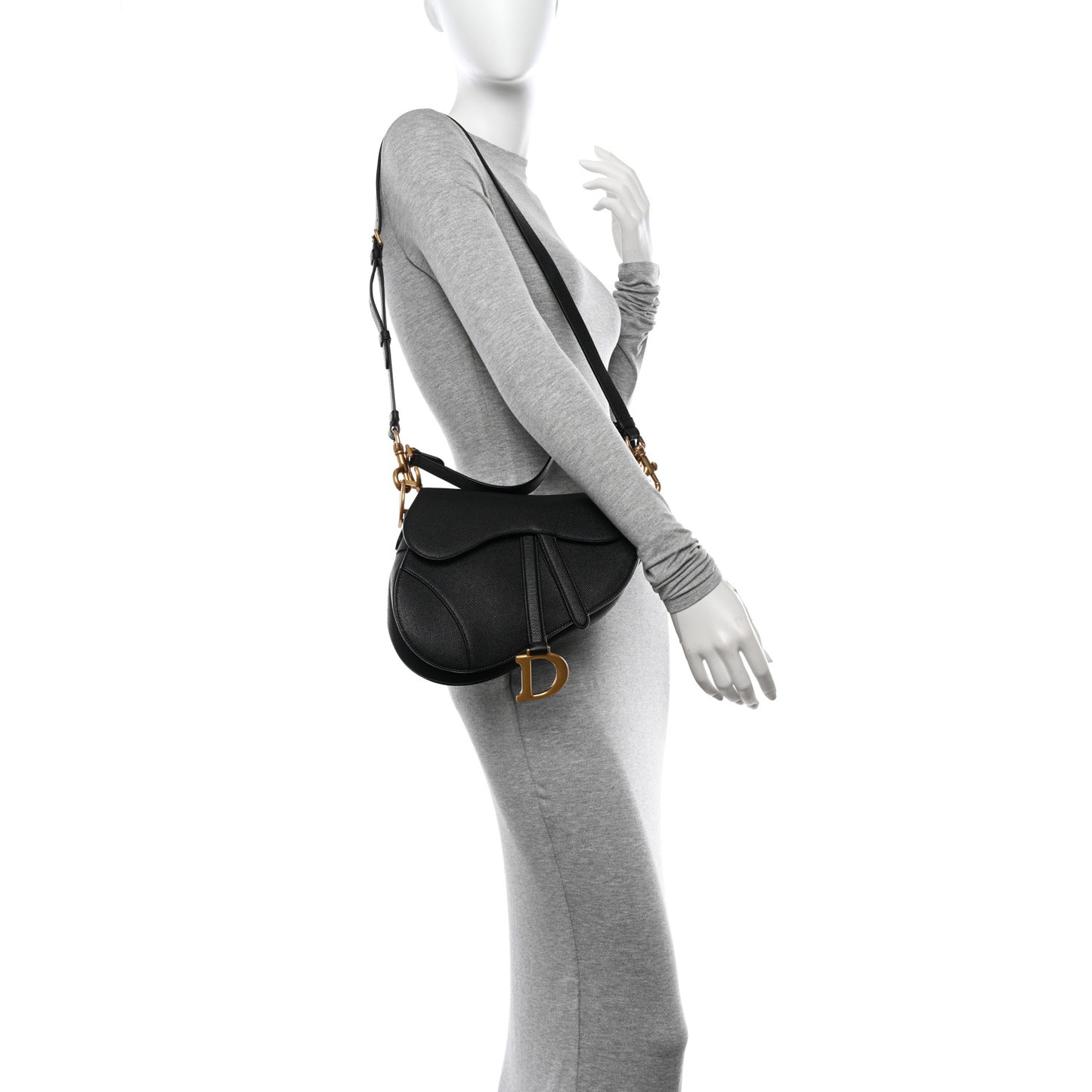 Grained Calfskin Saddle Bag With Strap Black