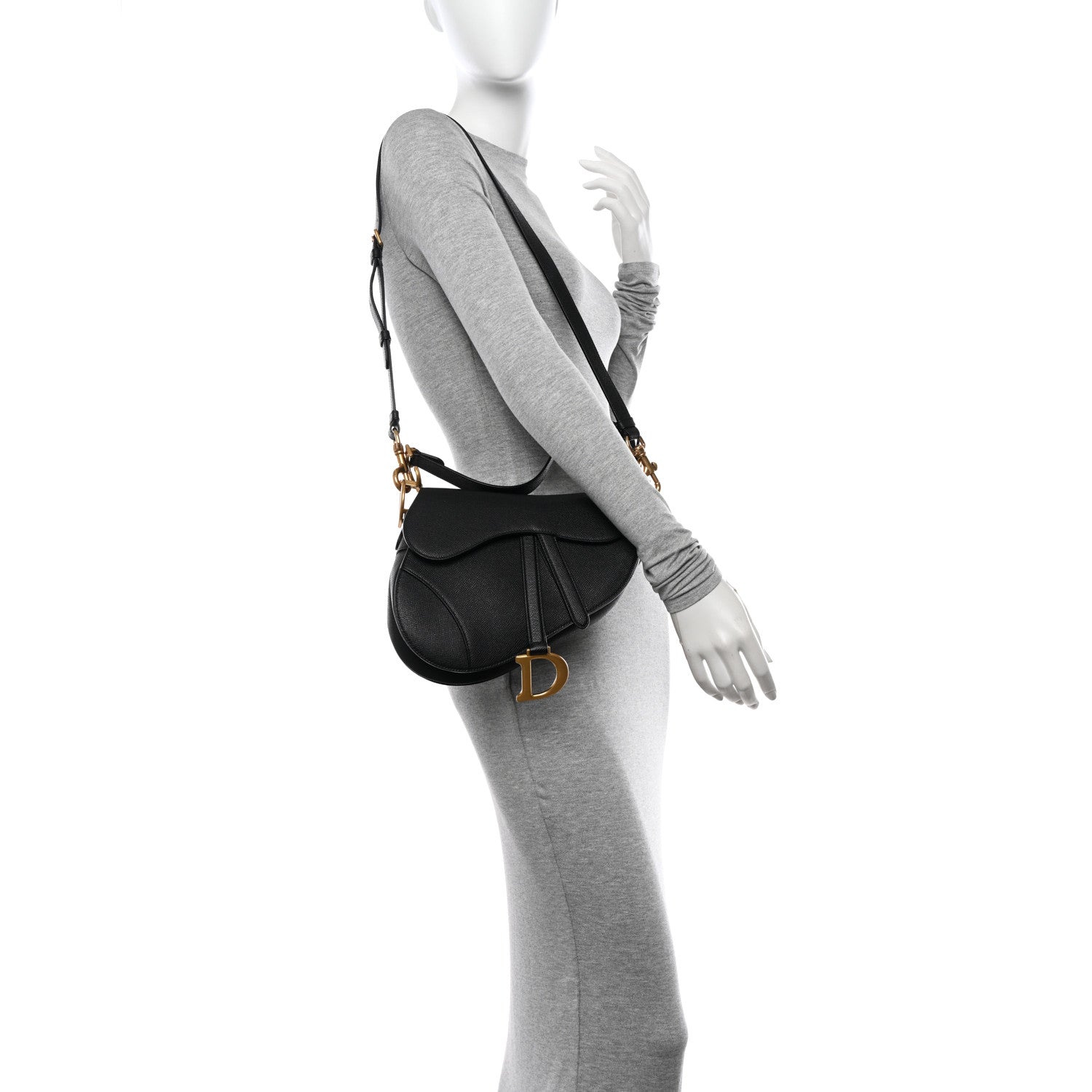 Christian Dior Grained Calfskin Saddle Bag With Strap Black 2 of 12