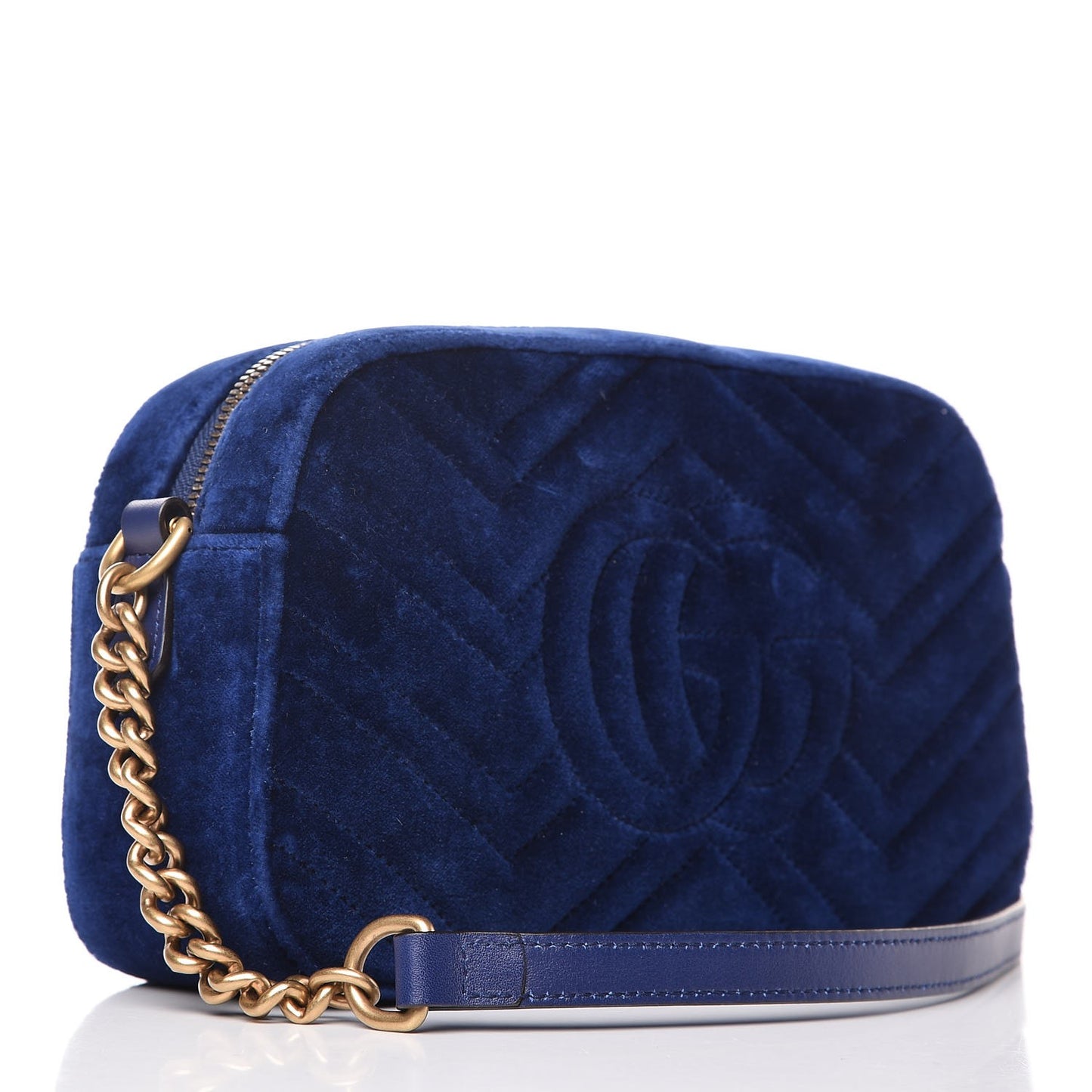 Velvet Matelasse Small GG Marmont Chain Shoulder Bag Cobalt