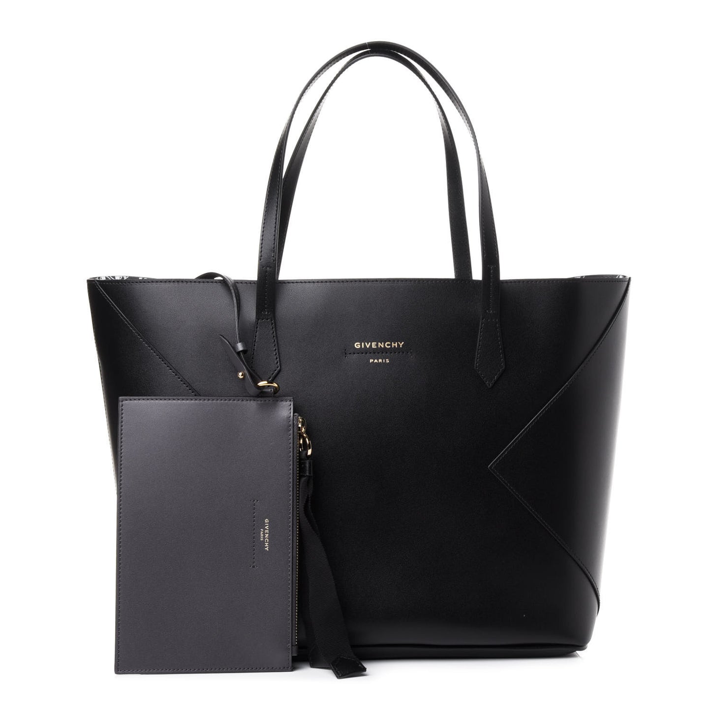 Smooth Calfskin Wing Shopper Tote Black White