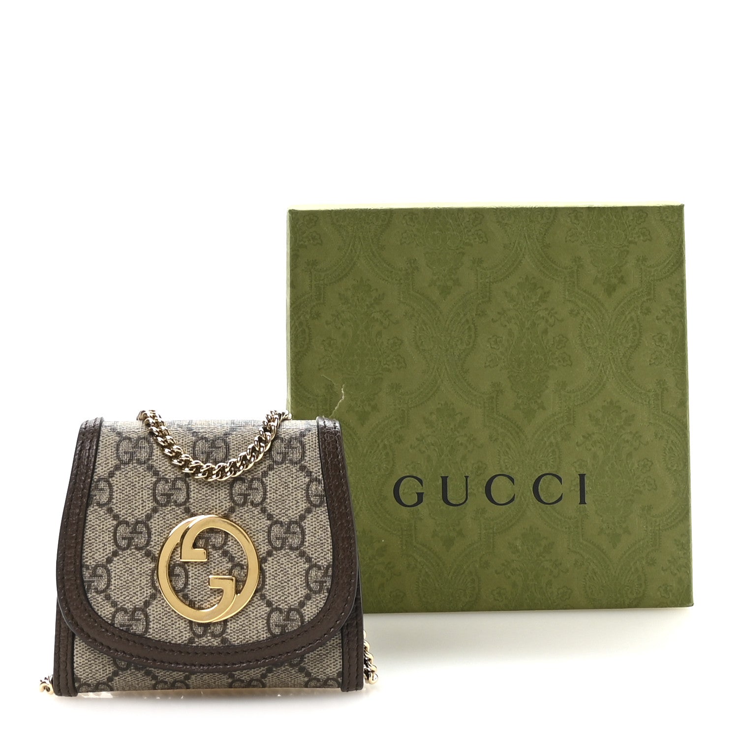 Gucci GG Supreme Monogram Textured Dollar Calfskin Blondie Chain Wallet Beige Ebony New Acero 11 of 11