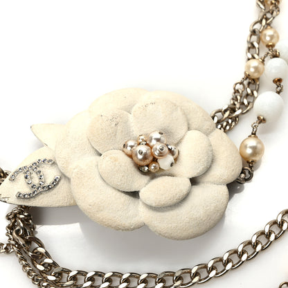 Chanel Pearl Crystal Beaded Camellia Chain Belt Gold White 4 of 5