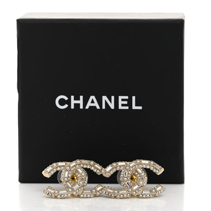Chanel Crystal Baguette Pearl CC Earrings Gold Pearly White 5 of 5