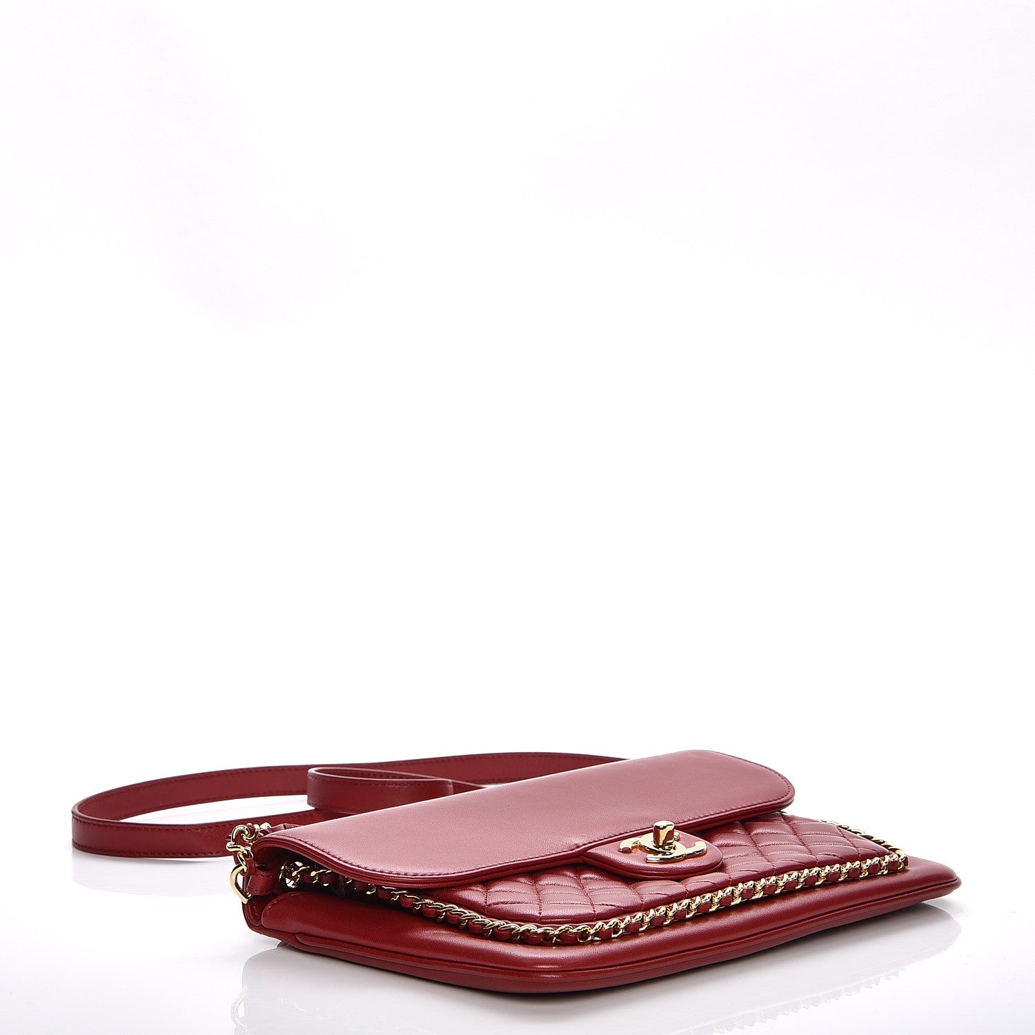 Chanel Lambskin Quilted Large CC Unchained Crossbody Red 5 of 10