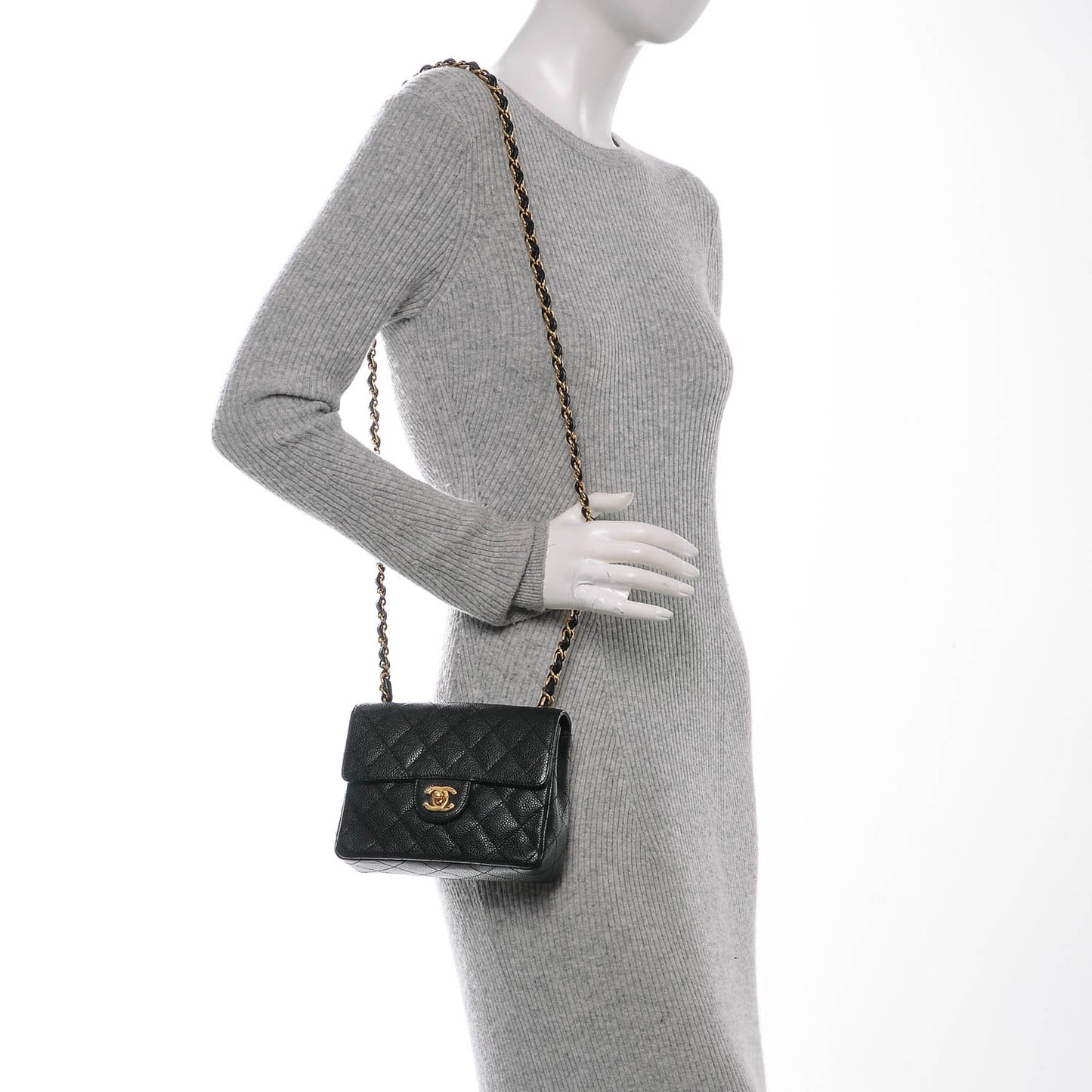 Caviar Quilted Mini Square Flap Black