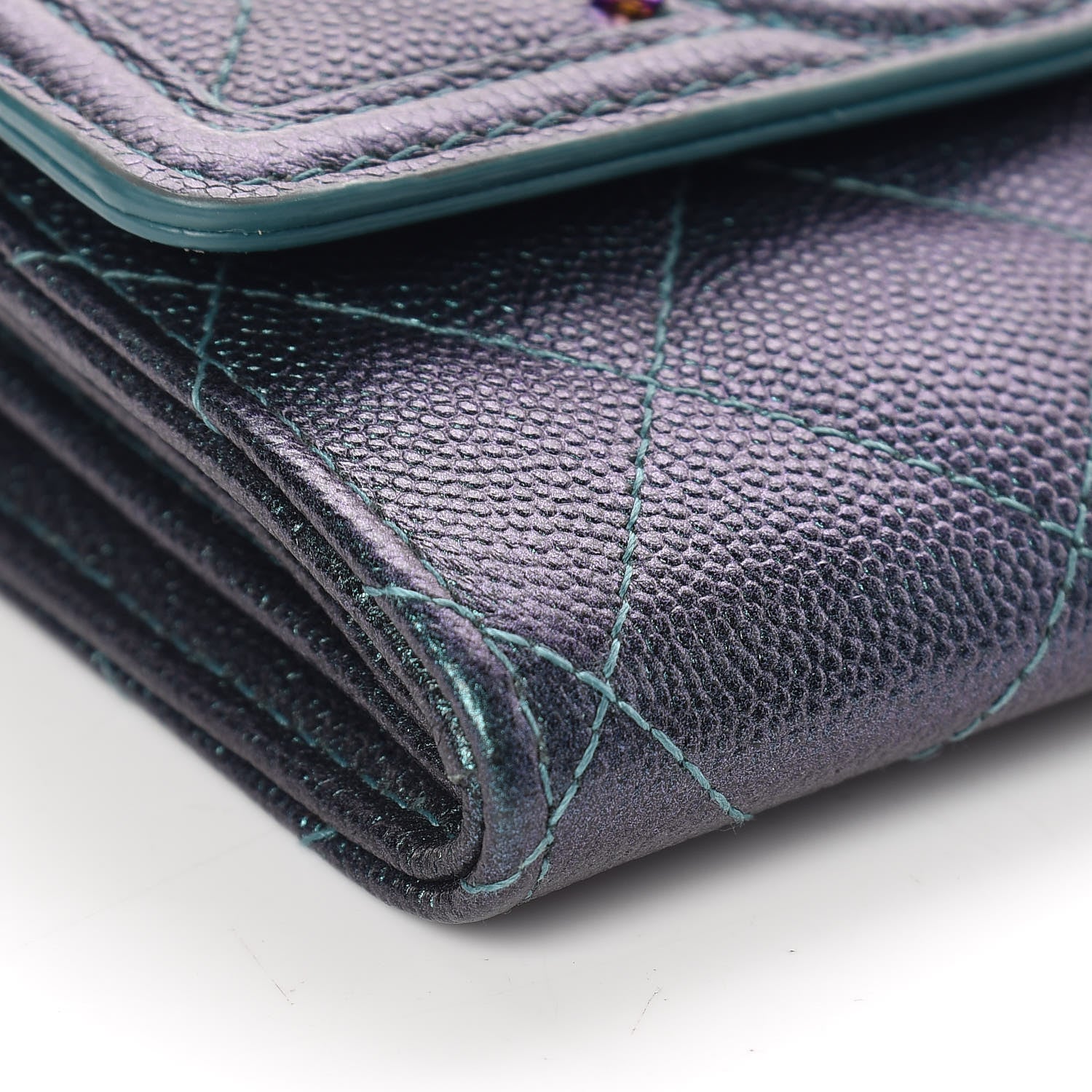 Chanel Iridescent Caviar Quilted Medium Filigree Flap Wallet Dark Turquoise 8 of 12