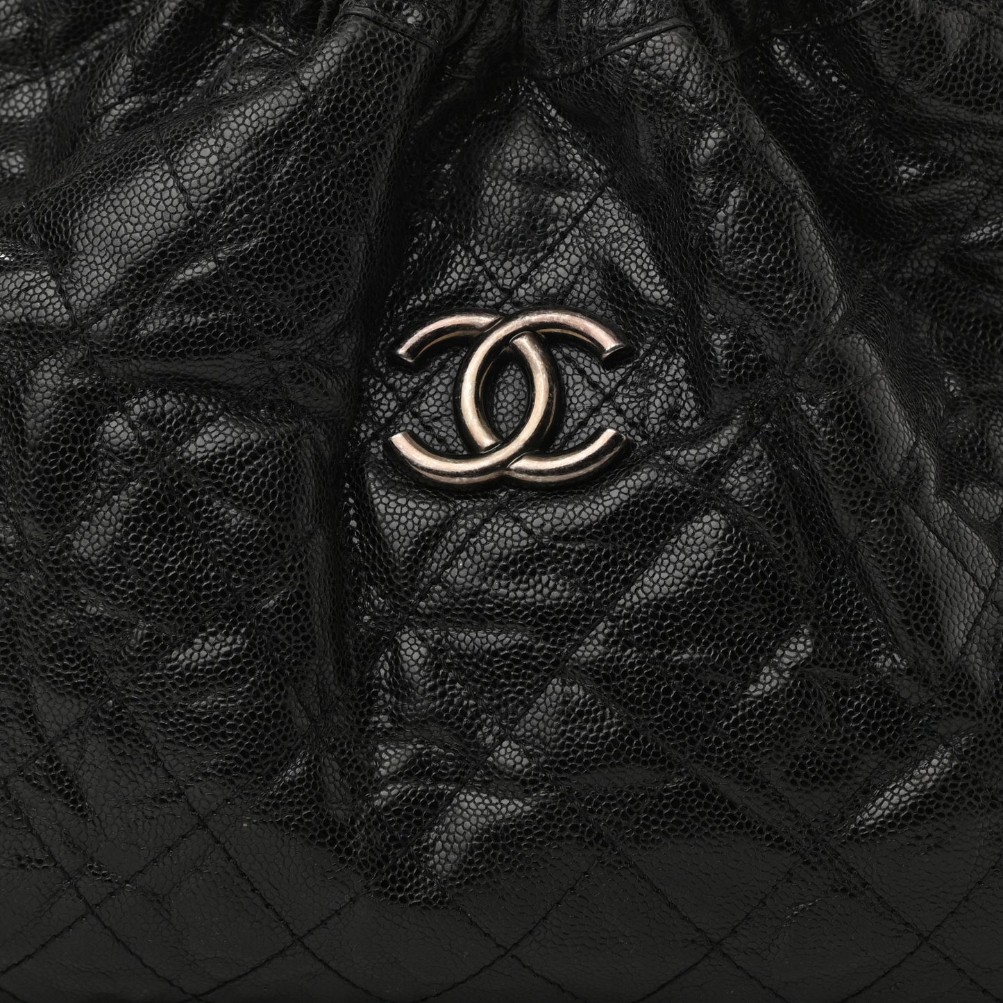 Caviar Quilted Medium Elastic Shopping Tote Black