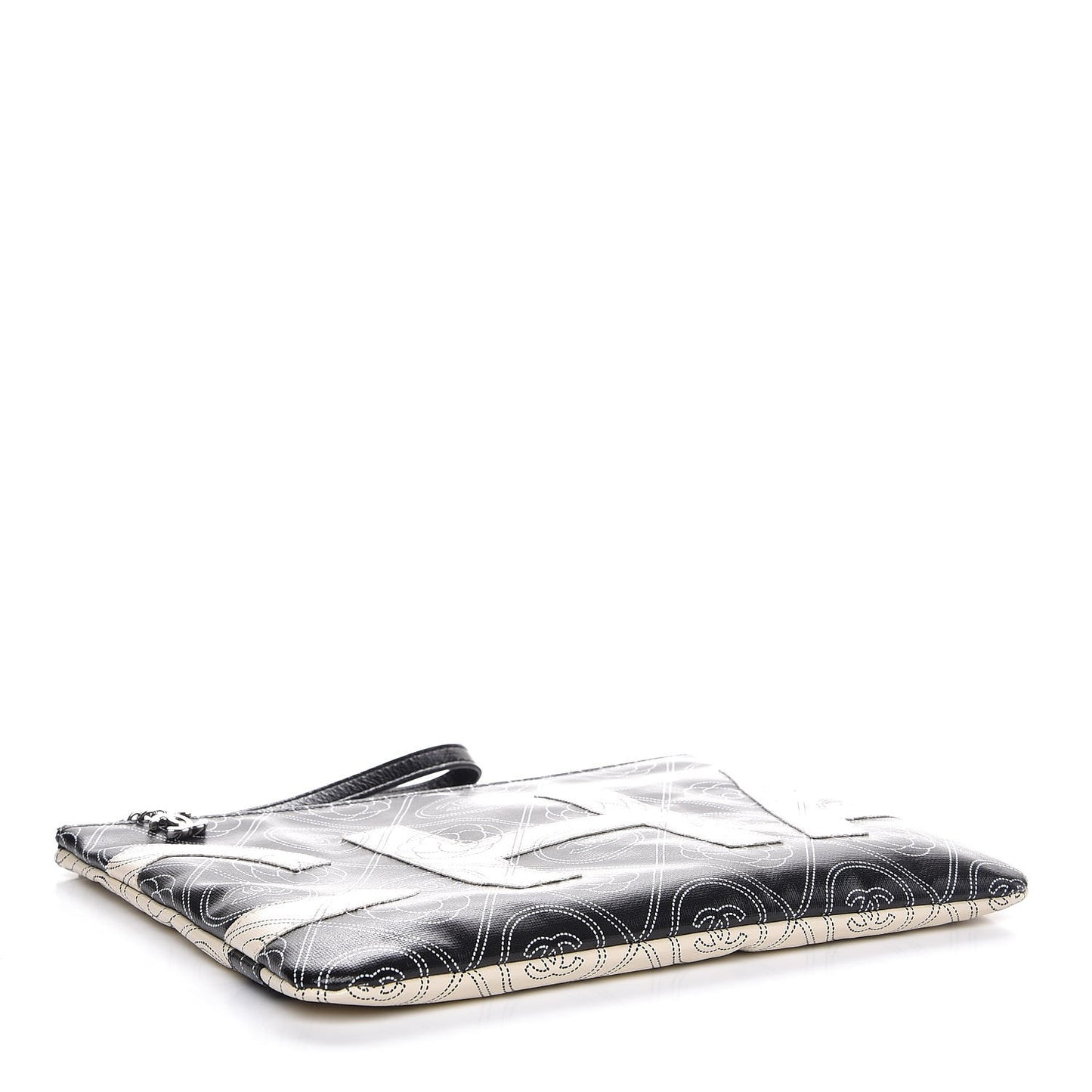 Coated Canvas Camellia Printed Pouch Black Beige