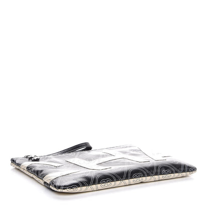 Chanel Coated Canvas Camellia Printed Pouch Black Beige 4 of 8