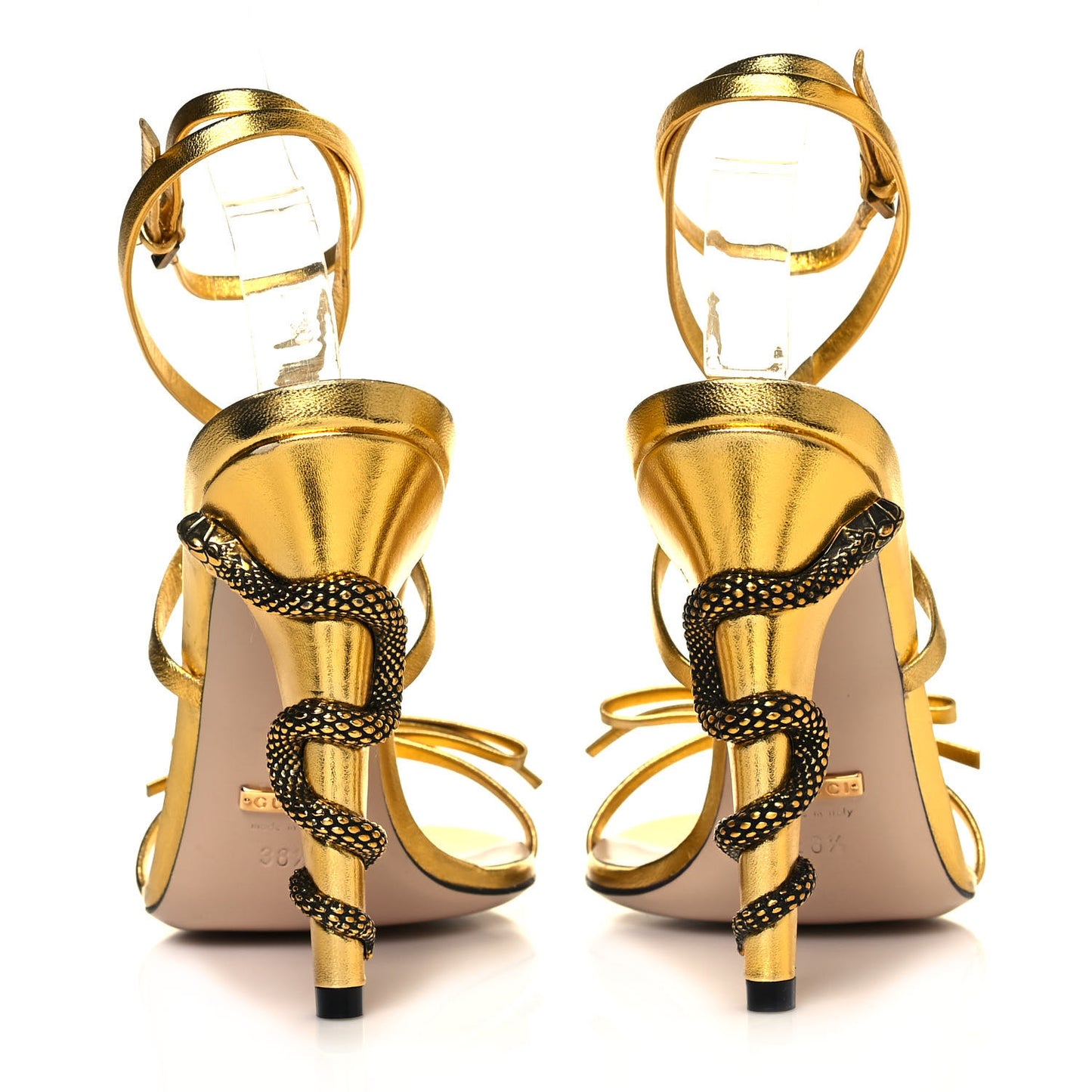 Metallic Nappa Snake Criss Cross High Heel Sandals 38.5 Gold