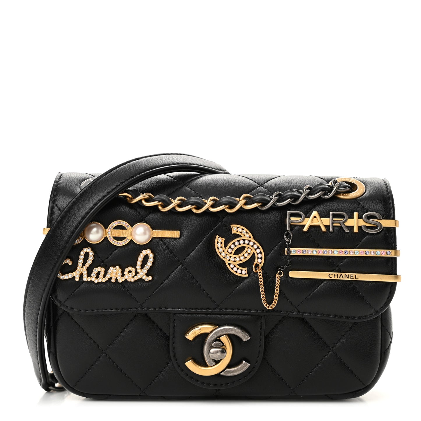 Lambskin Quilted Mini Coco Clips Single Flap Black