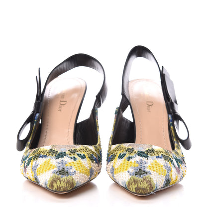 Christian Dior Embroidered Calfskin Beaded Sweet D Sling-Back Pumps 40 Dusty Jade 2 of 9