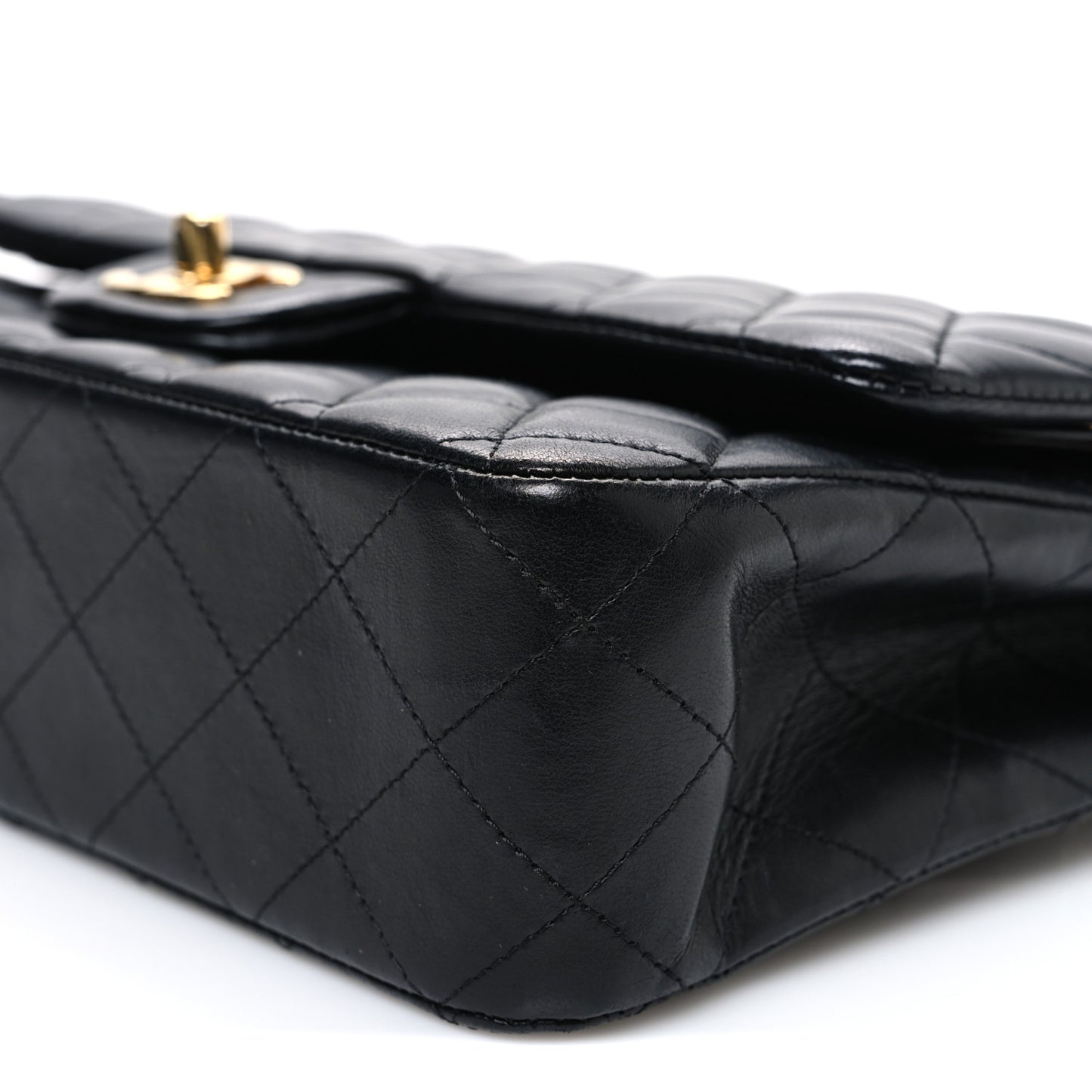 Lambskin Quilted Medium Double Flap Black