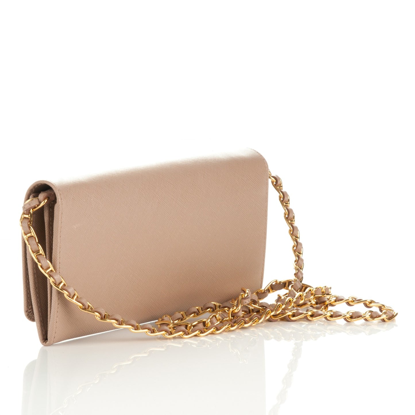 Saffiano Metal Oro Chain Wallet Cammeo