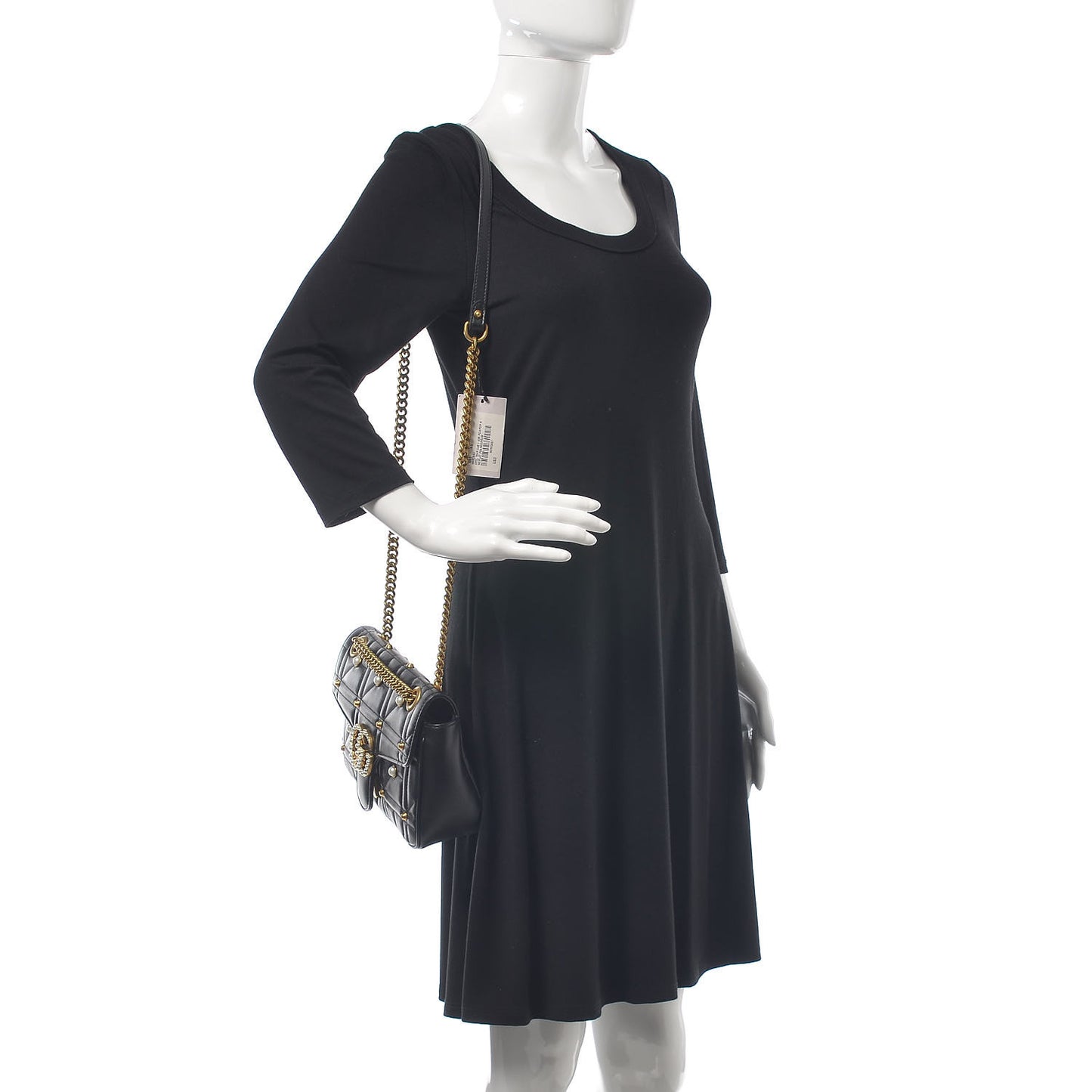 Calfskin Matelasse Studded Small Pearly GG Marmont Shoulder Bag Black