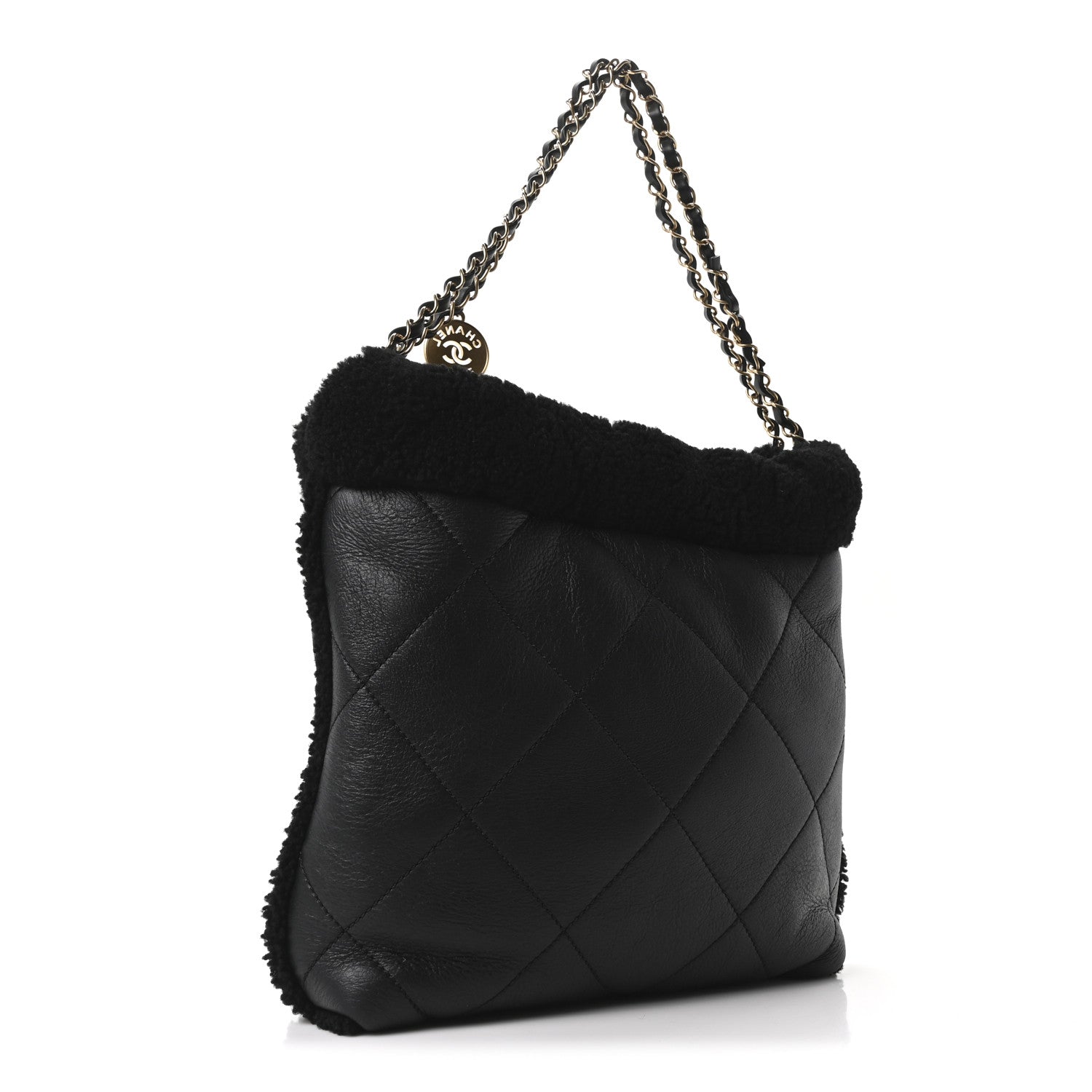 Chanel Aged Lambskin Shearling Quilted Small Chanel 22 Black 4 of 11