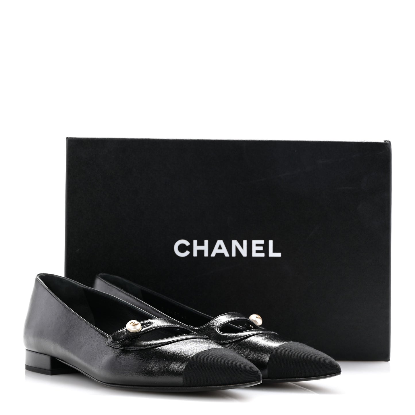 Shiny Lambskin Grosgrain Pearl Mary Jane Flats 39 Black
