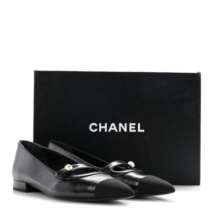 Chanel Shiny Lambskin Grosgrain Pearl Mary Jane Flats 39 Black 12 of 12