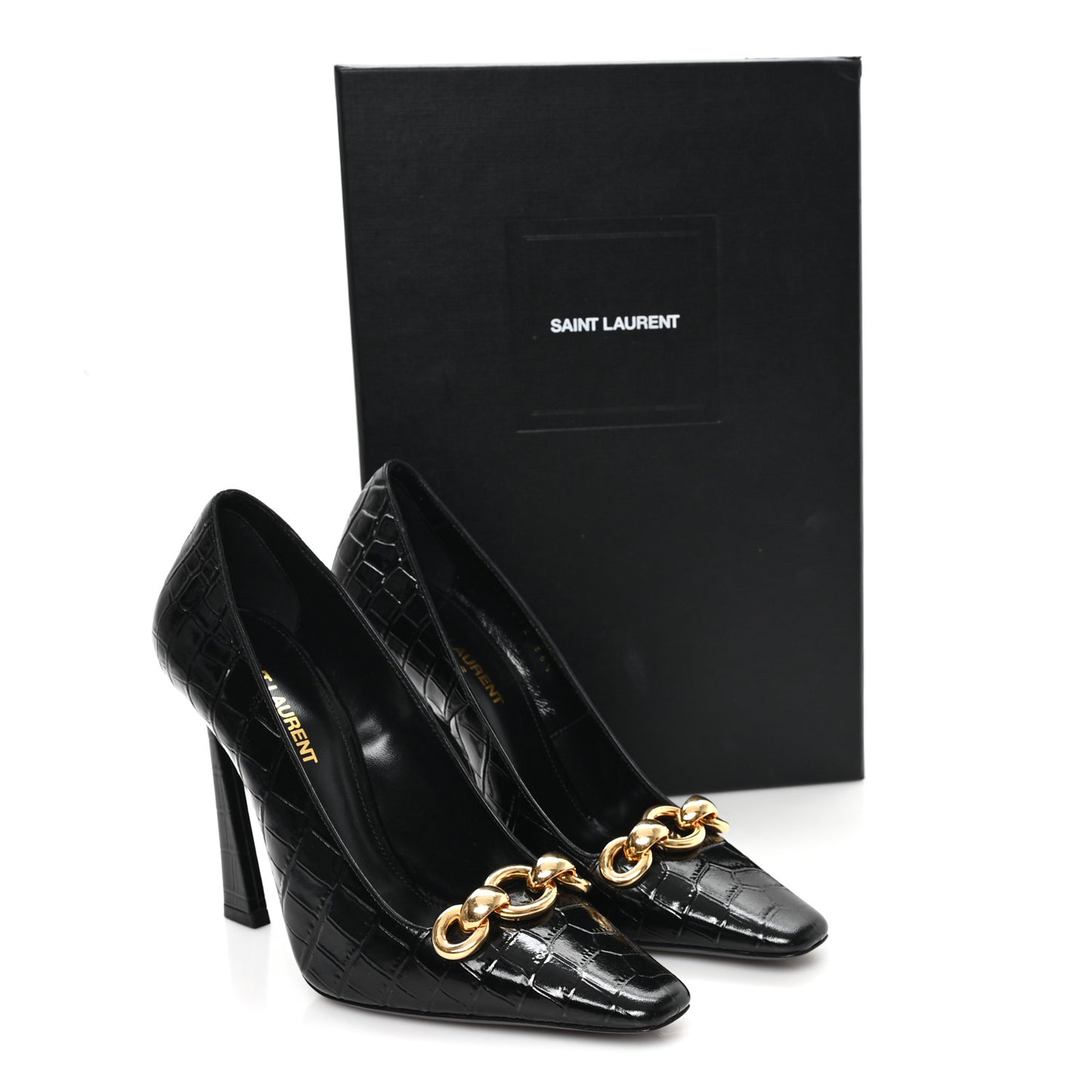 Calfskin Crocodile Embossed Silvana 110mm Pumps 36.5 Black