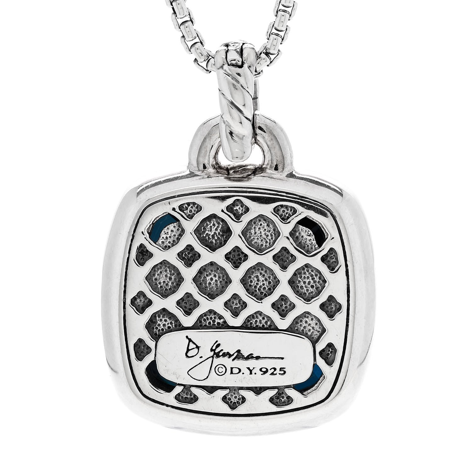 David Yurman Sterling Silver Diamond Blue Topaz 17mm Albion Pendant Necklace 5 of 6