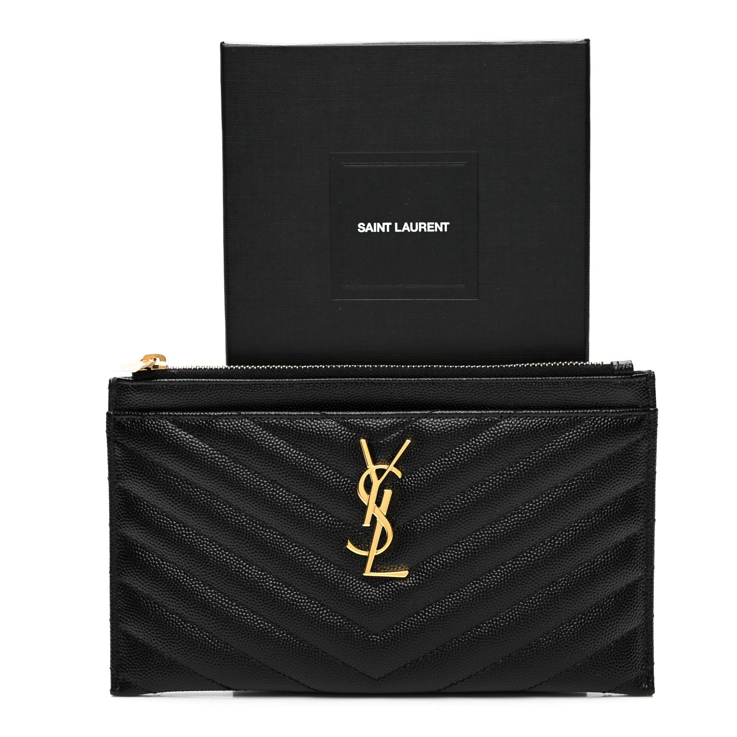 Saint Laurent Grain De Poudre Chevron Monogram Bill Pouch Black 8 of 8