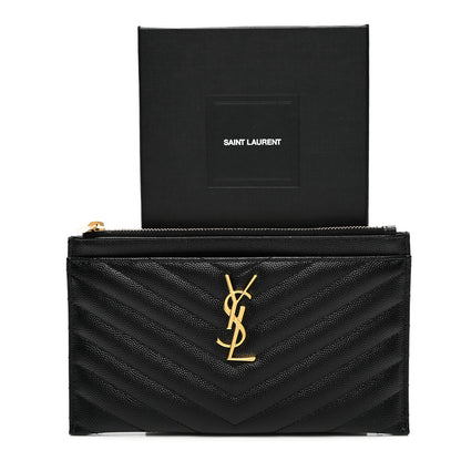 Saint Laurent Grain De Poudre Chevron Monogram Bill Pouch Black 8 of 8