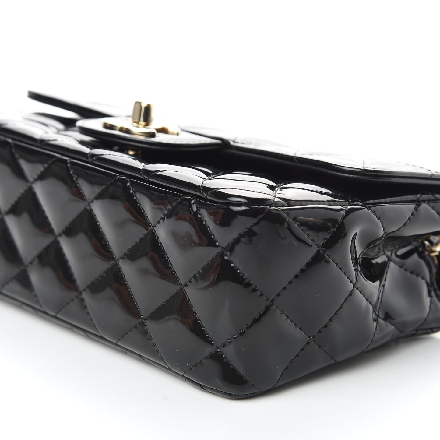 Patent Calfskin Quilted Mini Rectangular Flap Black