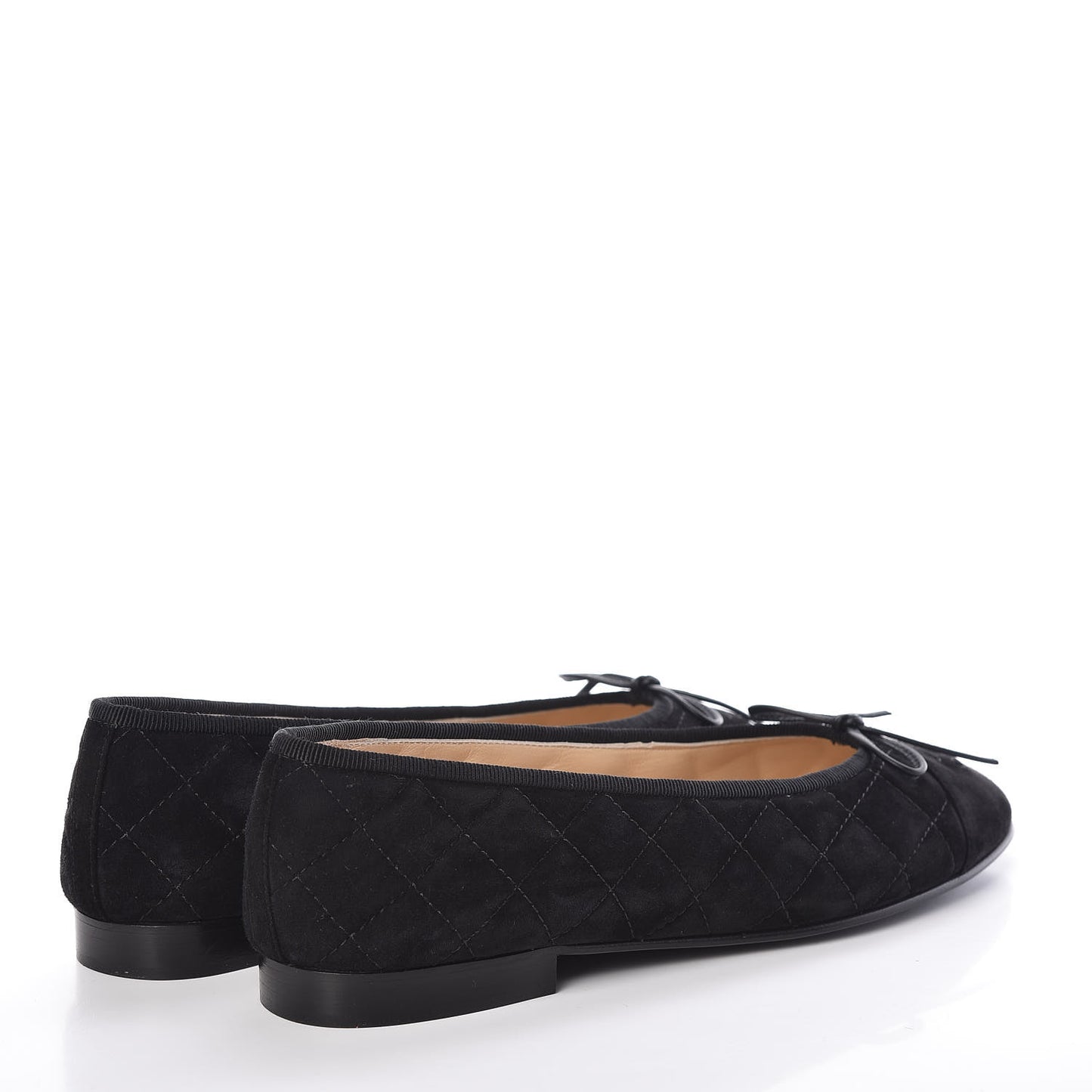 Suede Calfskin Quilted Cap Toe CC Ballerina Flats 38 Black