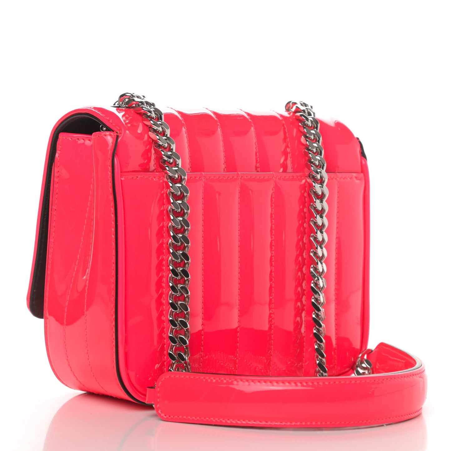 Patent Calfskin Matelasse Monogram Small Vicky Chain Bag Neon Pink