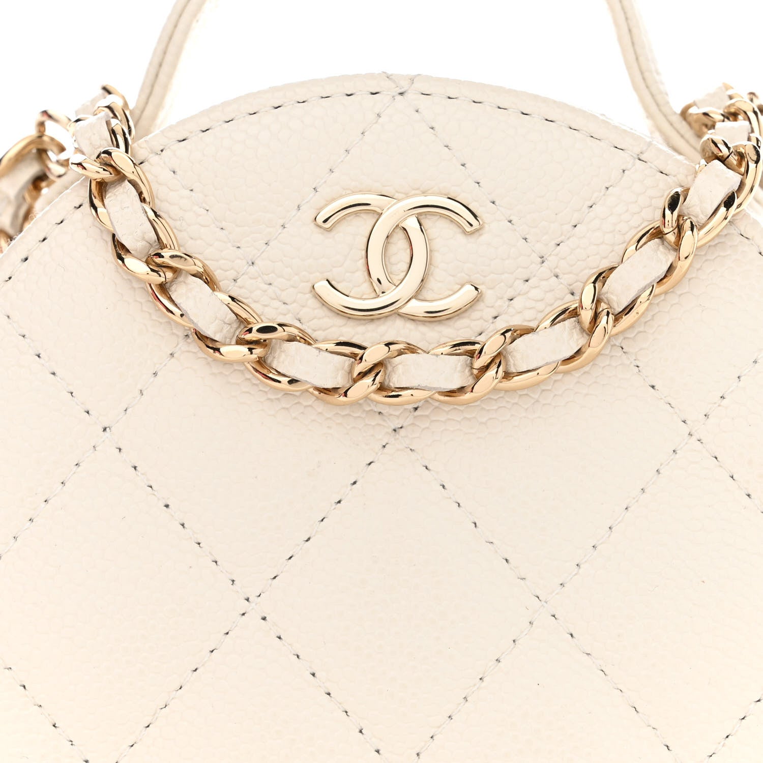 Chanel Caviar Quilted Round Handle With Care Vanity With Chain White 9 of 11