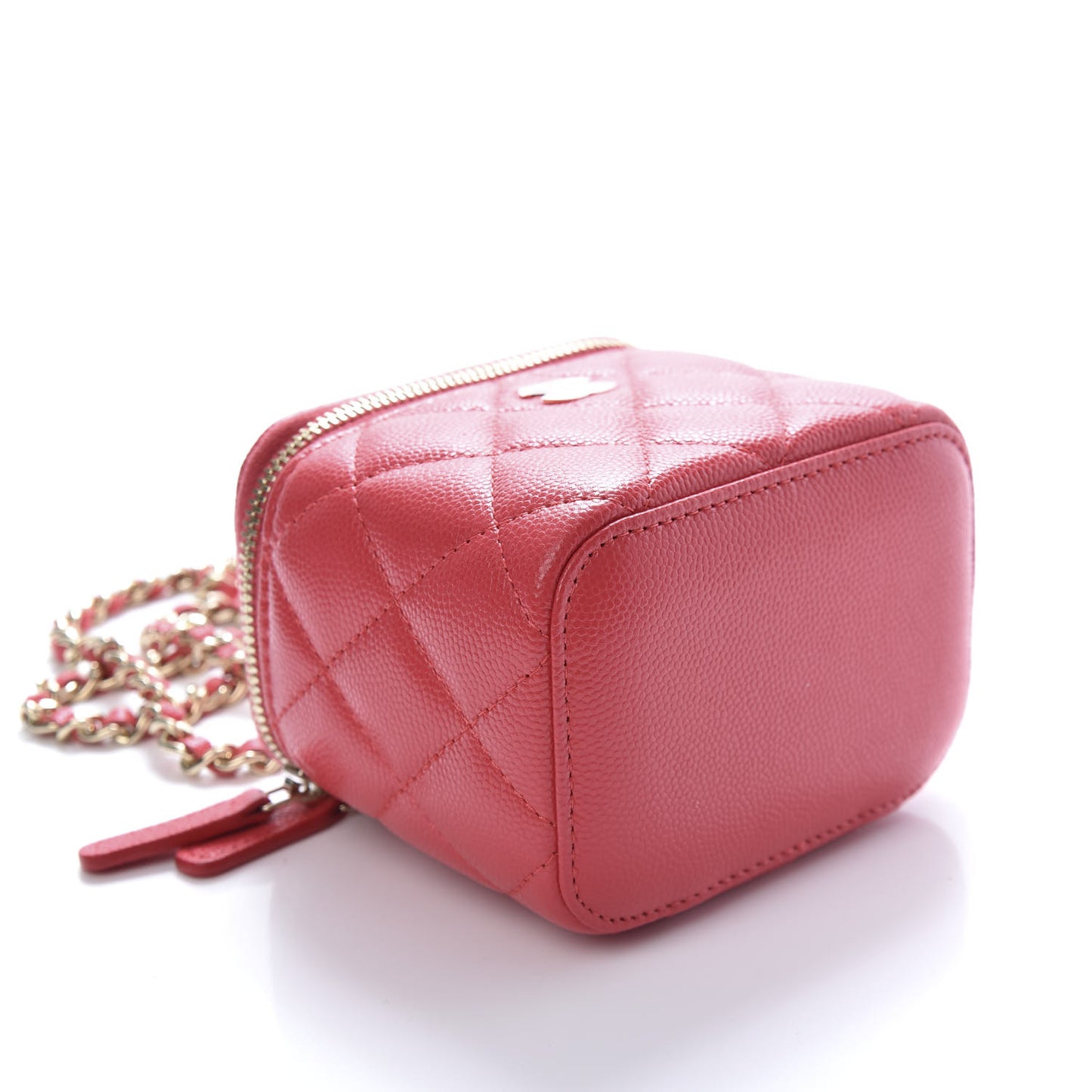 Caviar Quilted Mini Vanity Case With Chain Red