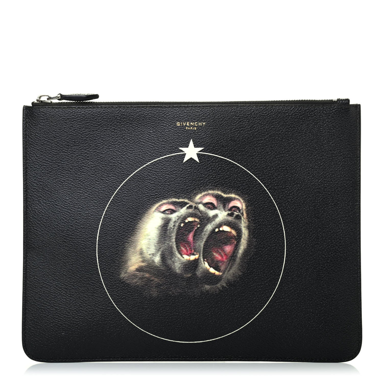Givenchy Coated Canvas Monkey Brother Print Large Zip Pouch Black 1 of 4