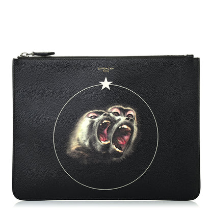 Givenchy Coated Canvas Monkey Brother Print Large Zip Pouch Black 1 of 4