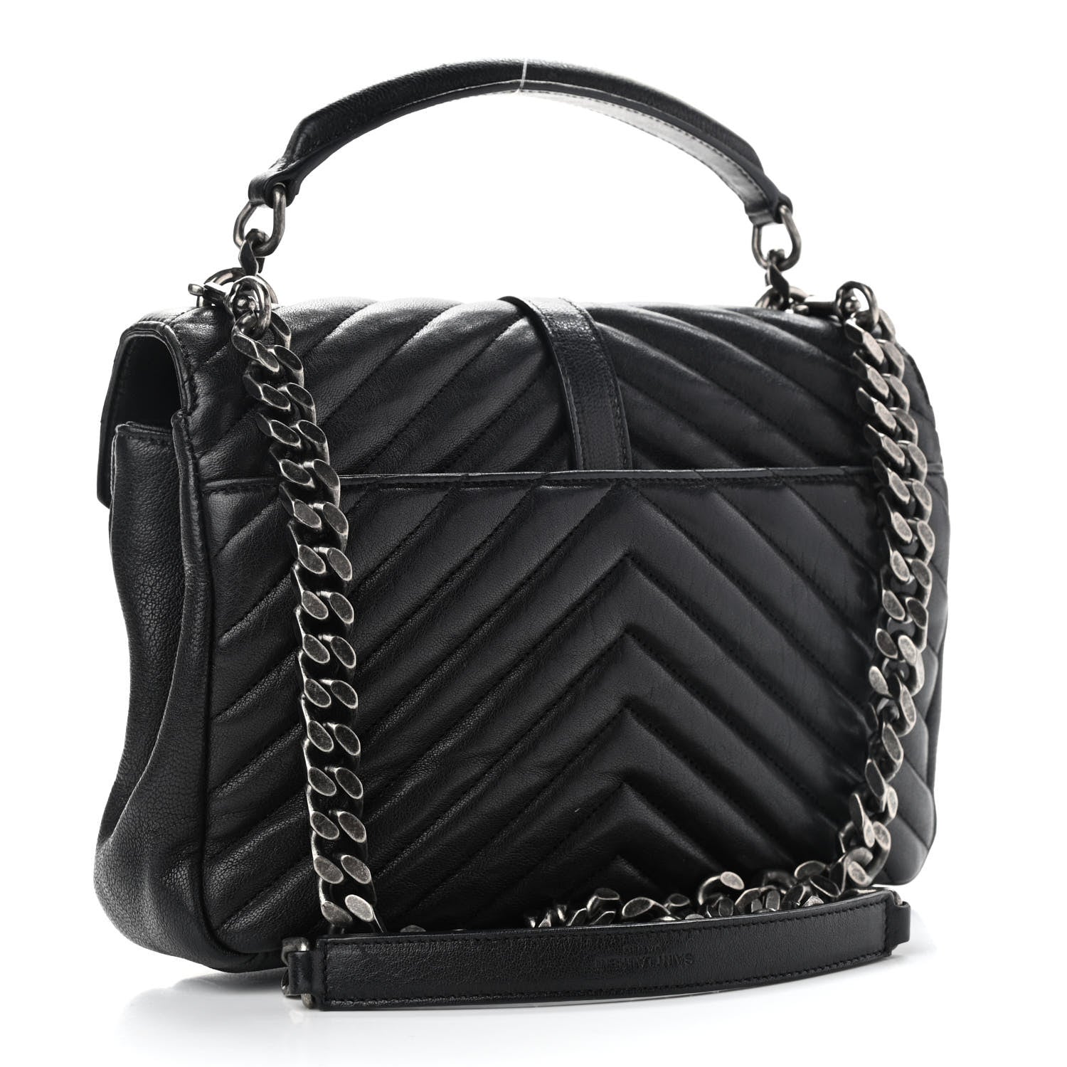 Saint Laurent Sheepskin Matelasse Chevron Monogram Medium College Bag Black 2 of 13