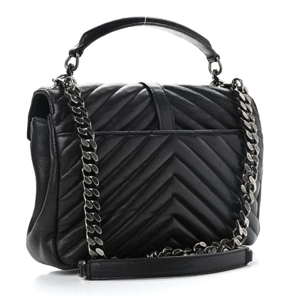 Saint Laurent Sheepskin Matelasse Chevron Monogram Medium College Bag Black 2 of 13
