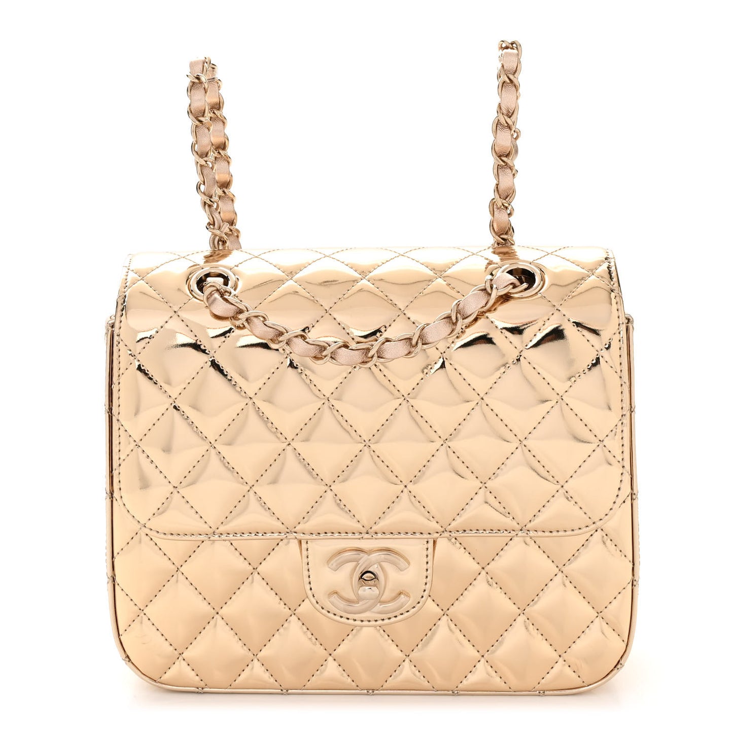 Mirror Calfskin Metallic Calfskin Quilted Hollywood Boulevard Backpack With Coin Purse Gold