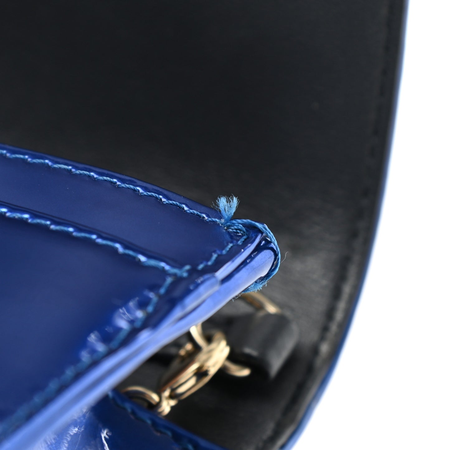 Metallic Patent Micro-Cannage Diorama Wallet on Chain Pouch Mirror Blue