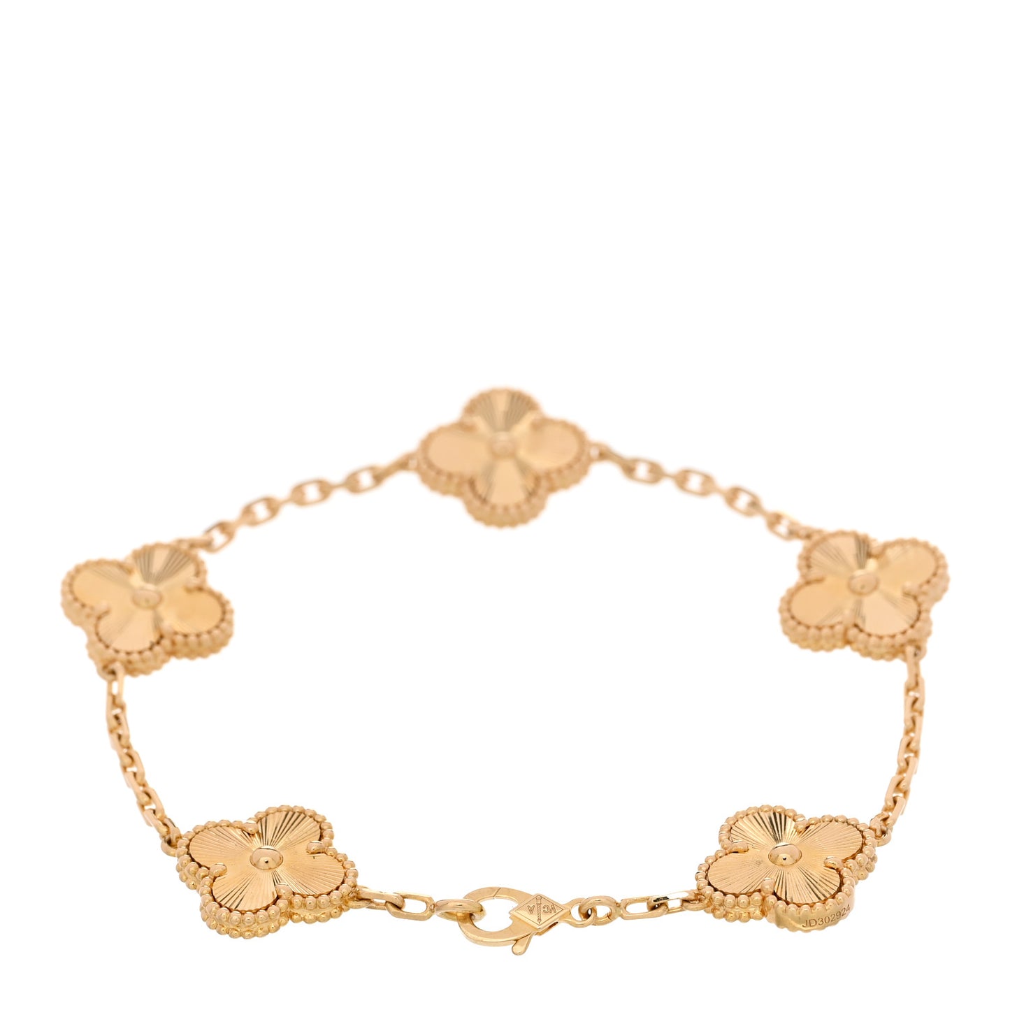 18K Yellow Gold 5 Motifs Guilloche Vintage Alhambra Bracelet