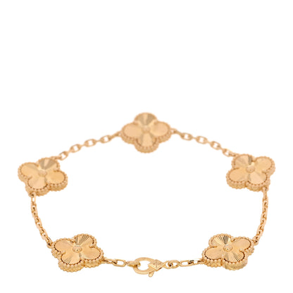Van Cleef & Arpels 18K Yellow Gold 5 Motifs Guilloche Vintage Alhambra Bracelet 2 of 5