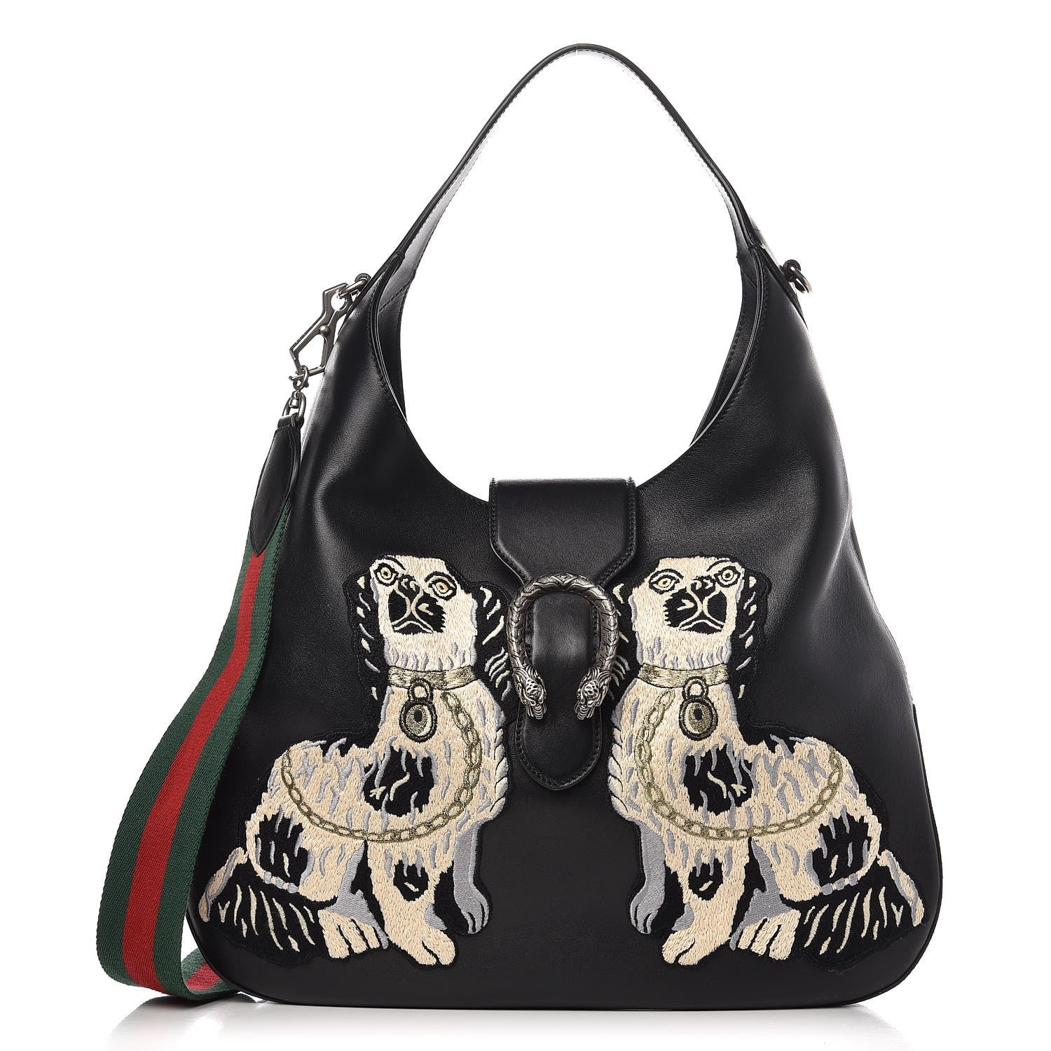 Gucci Calfskin Web Dog Embroidered Large Dionysus Hobo Black 1 of 8
