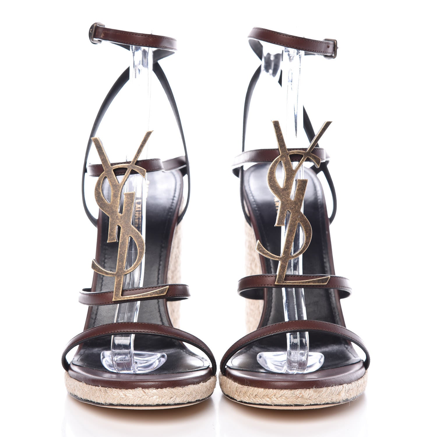 Saint Laurent Calfskin Cassandra Espadrille 105 Wedges 40 Chocolate 2 of 10