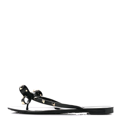 Valentino Garavani PVC Jelly Rockstud Bow Thong Sandals 41 Black 1 of 8