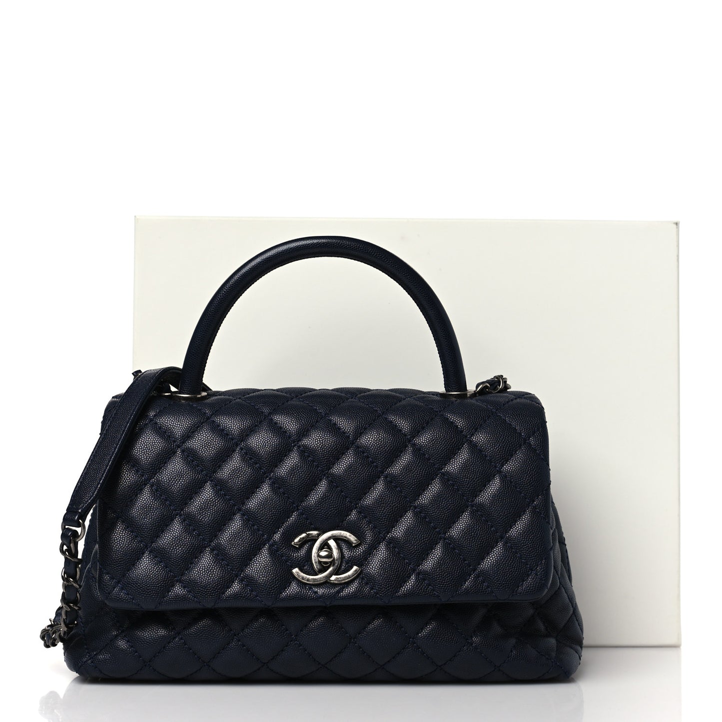 Caviar Quilted Small Coco Handle Flap Navy