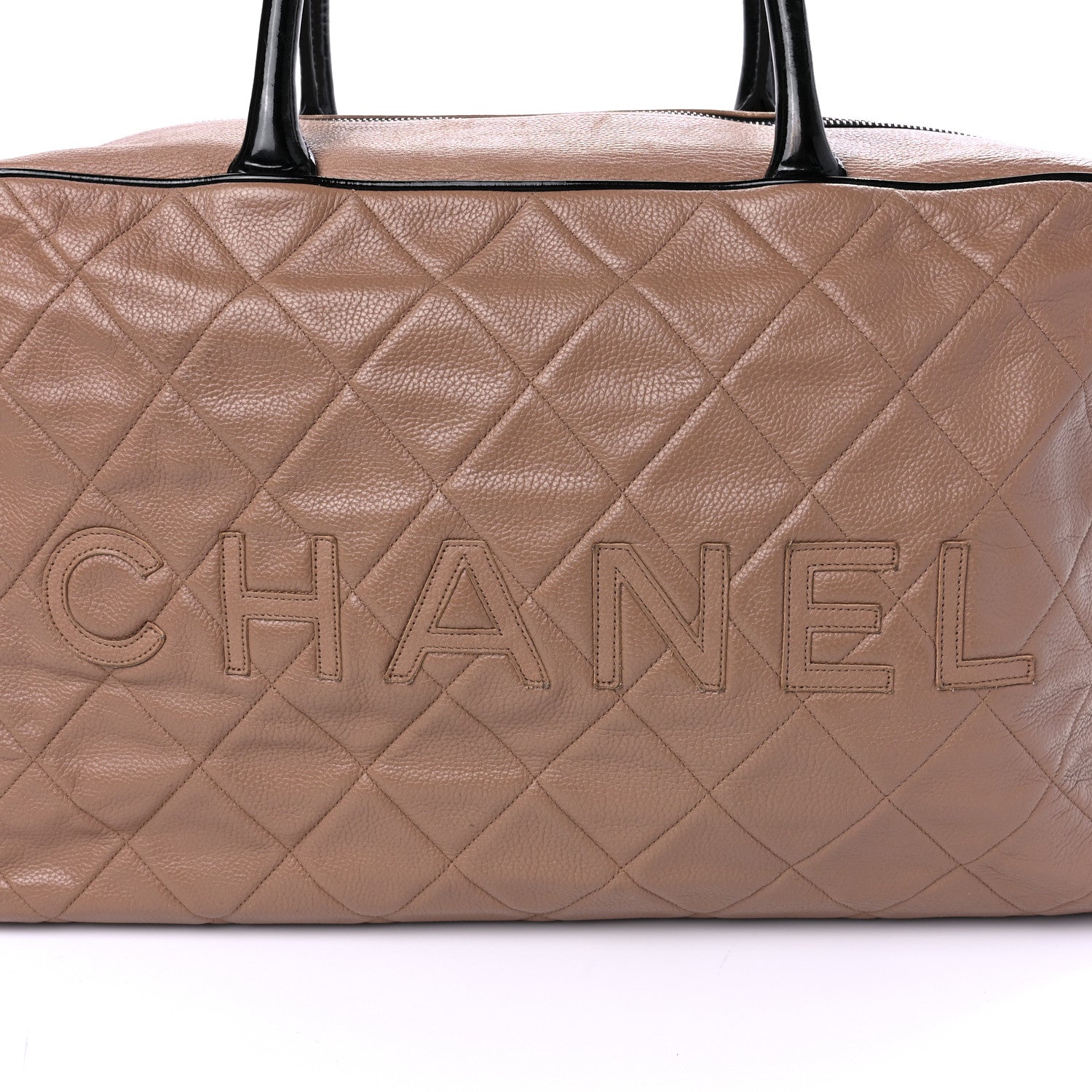 Chanel Caviar Patent Quilted Large Bowler Bag Beige Black 14 of 19