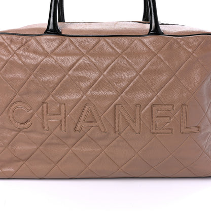 Chanel Caviar Patent Quilted Large Bowler Bag Beige Black 14 of 19
