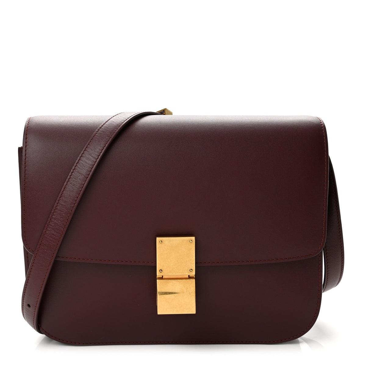 Box Calfskin Medium Classic Box Flap Bag Burgundy