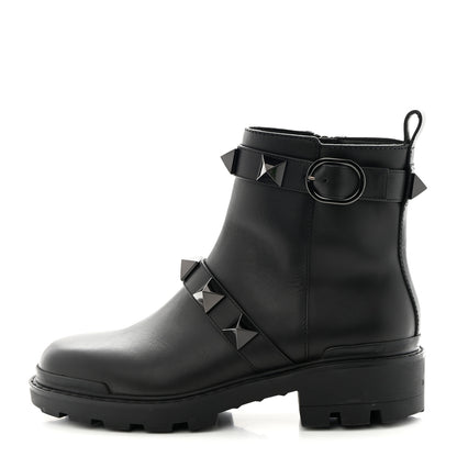 Valentino Garavani Calfskin Tonal Roman Stud 20/40mm Combat Boots 38 Black 1 of 14